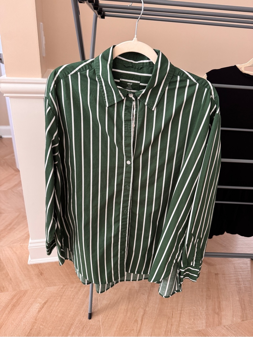 Women’s Aerie oversized Green Vertical Stripe Button-Up Shirt